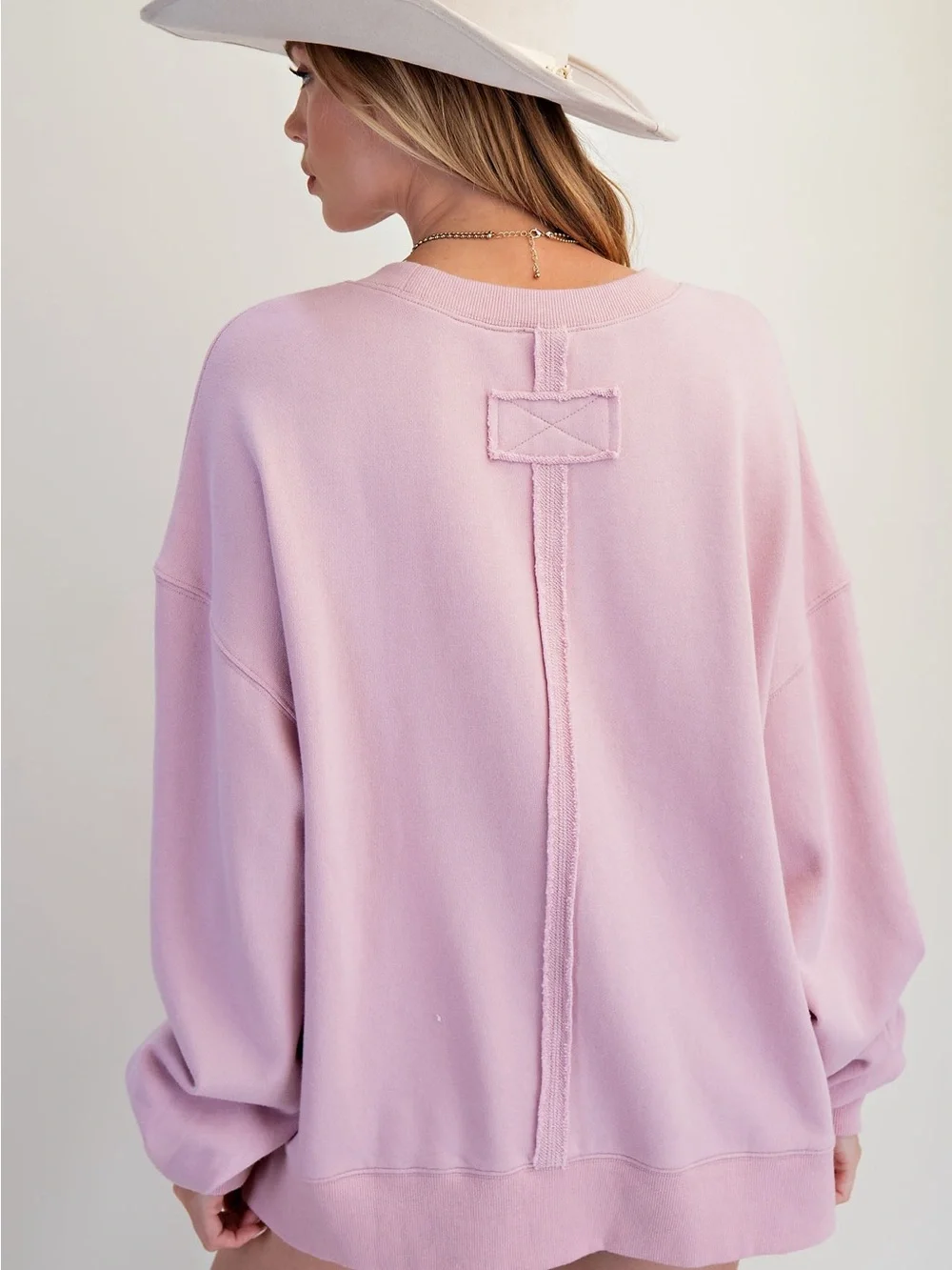 111. Easel Oversized Pink Pullover Sweatshirt - Embroidered Floral